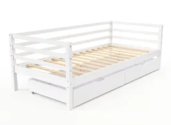 Bett Holz mit Schubladen 90 x 200 cm weiss