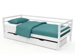 Bett Holz mit Schubladen 90 x 200 cm weiss