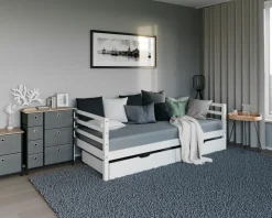 Bett Holz mit Schubladen 90 x 200 cm weiss