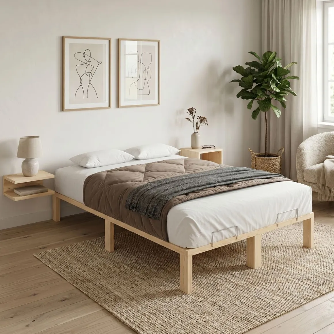 Bett Holz WEYBURN 140 x 200 cm natur