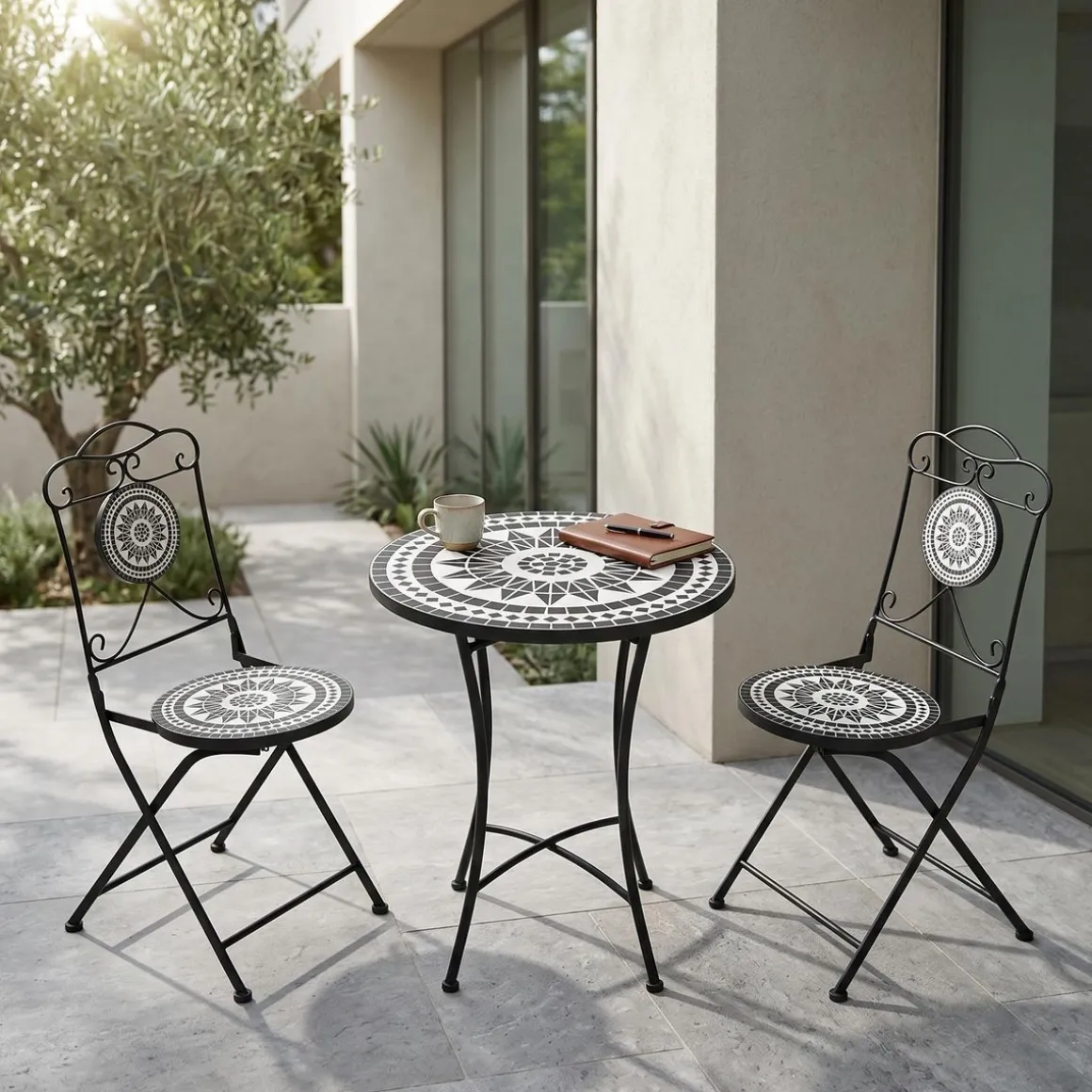 Bistroset MOSAIK 3-teilig schwarz/weiss