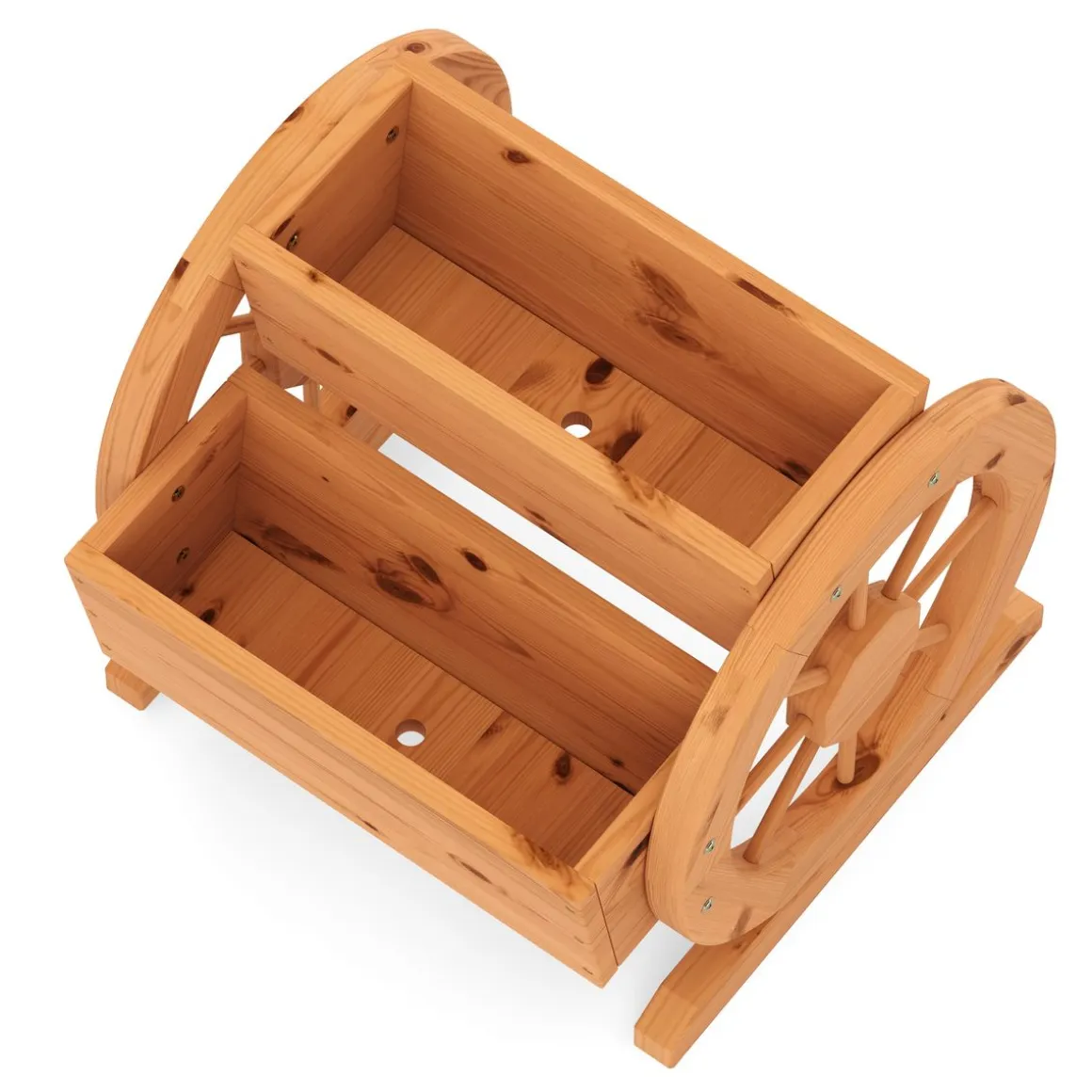 Blumenkasten mit Wagenrad braun