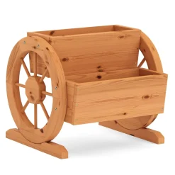 Blumenkasten mit Wagenrad braun