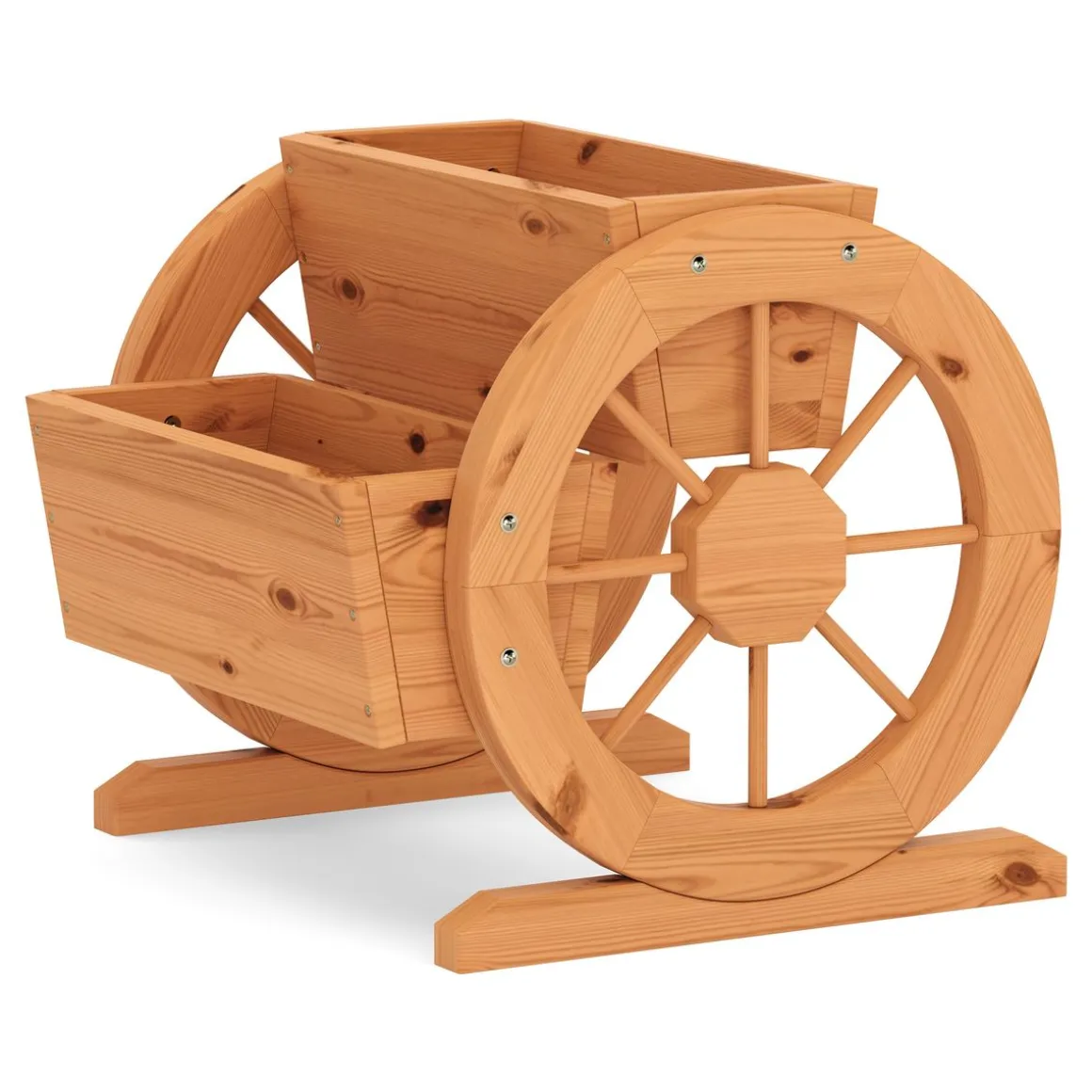Blumenkasten mit Wagenrad braun