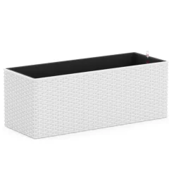 Blumenkiste Rattan mit Bewässerungssystem 50 x 19 x 19 cm 2er Set weiss