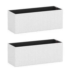 Blumenkiste Rattan mit Bewässerungssystem 50 x 19 x 19 cm 2er Set weiss