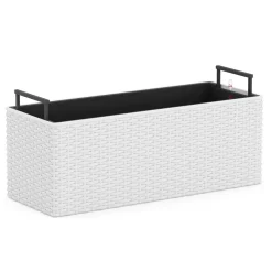 Blumenkiste Rattan mit Bewässerungssystem 50 x 19 x 19 cm 2er Set weiss