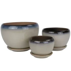 Blumentopf Keramik 3er Set beige/braun/blau