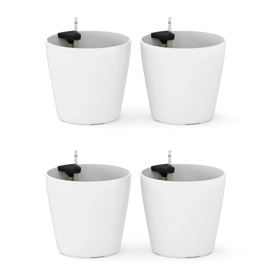 Blumentopf mit Bewässerungssystem 22 cm 4er Set weiss