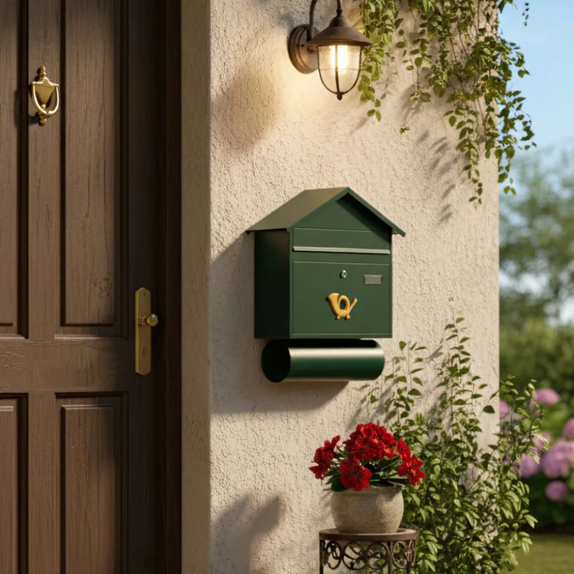 Briefkasten mit Zeitungsfach 43 x 49 cm grün
