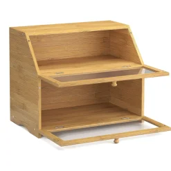 Brotkasten Bambus 2 Etagen mit Sichtfenster 39 x 25 x 32 cm
