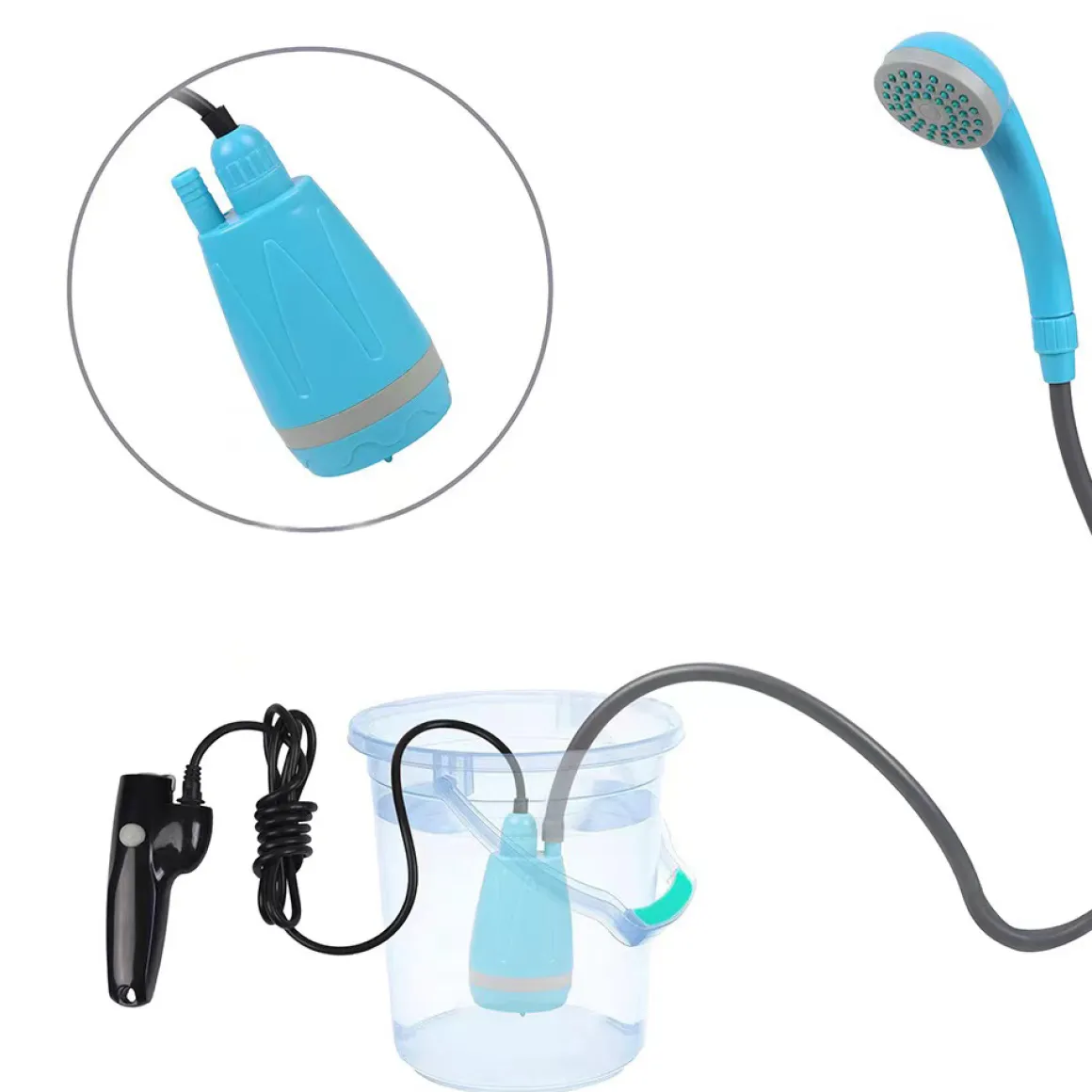 Campingdusche mit Tauchpumpe blau