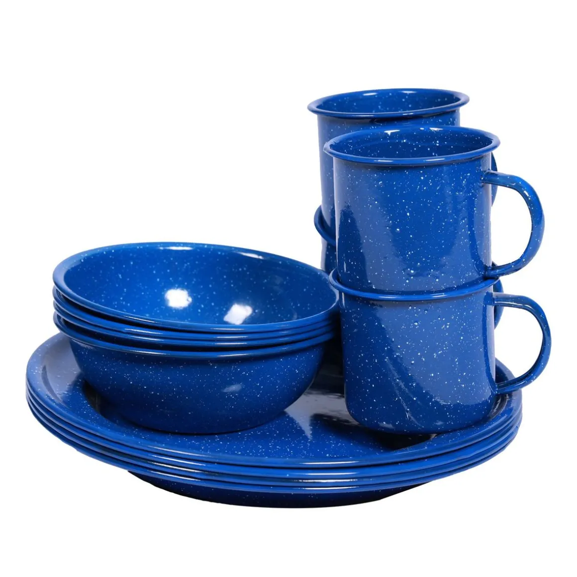 Camping Geschirr Emaille 12-teilig blau