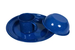 Camping Geschirr Emaille 12-teilig blau
