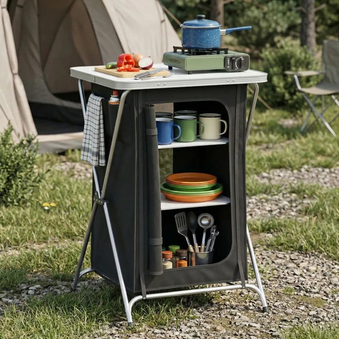 Campingküche schwarz 62 x 50 x 95 cm