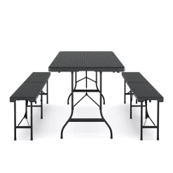 Campingtisch Garnitur klappbar 180 cm Rattanoptik