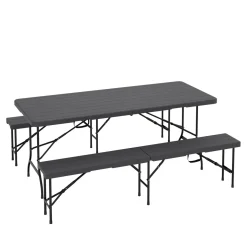 Campingtisch Garnitur klappbar 180 cm Holzoptik schwarz