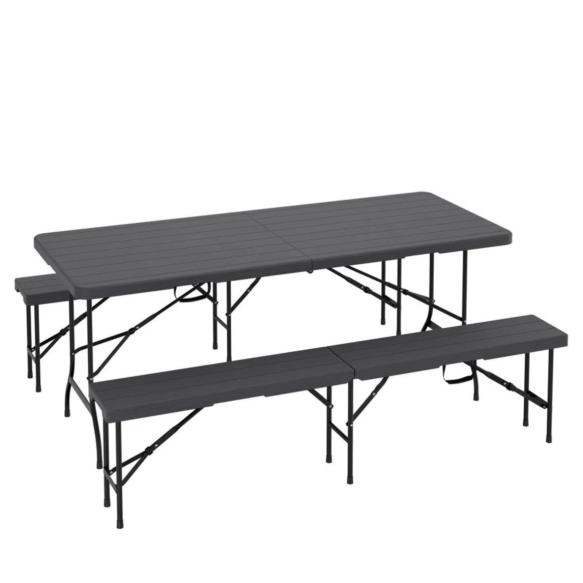 Campingtisch Garnitur klappbar 180 cm Holzoptik schwarz