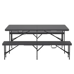 Campingtisch Garnitur klappbar 180 cm Holzoptik schwarz