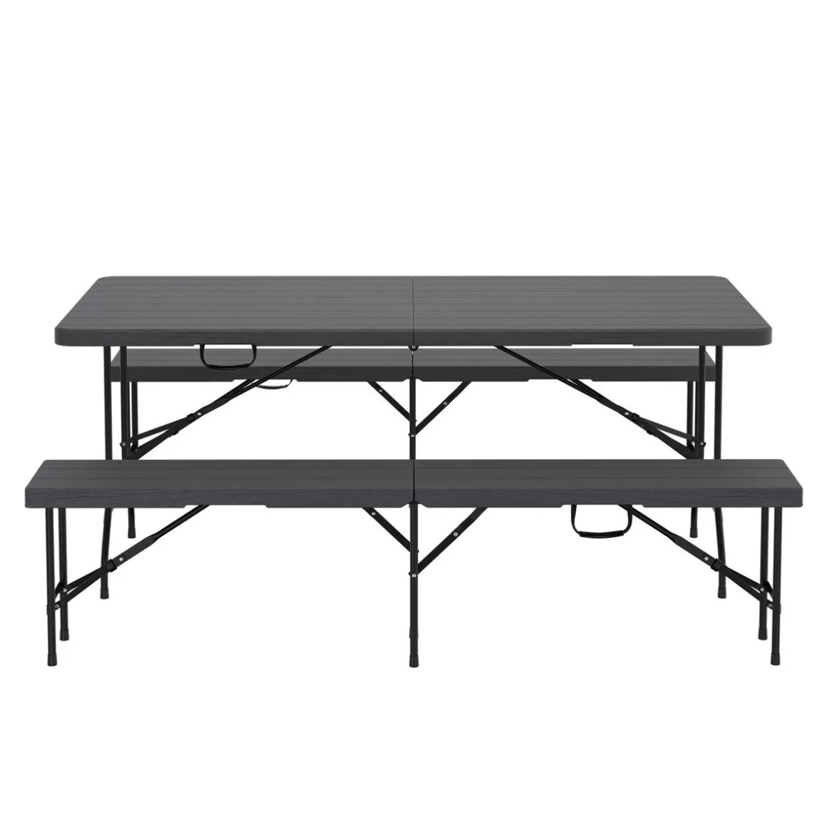 Campingtisch Garnitur klappbar 180 cm Holzoptik schwarz