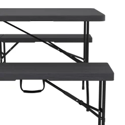 Campingtisch Garnitur klappbar 180 cm Holzoptik schwarz