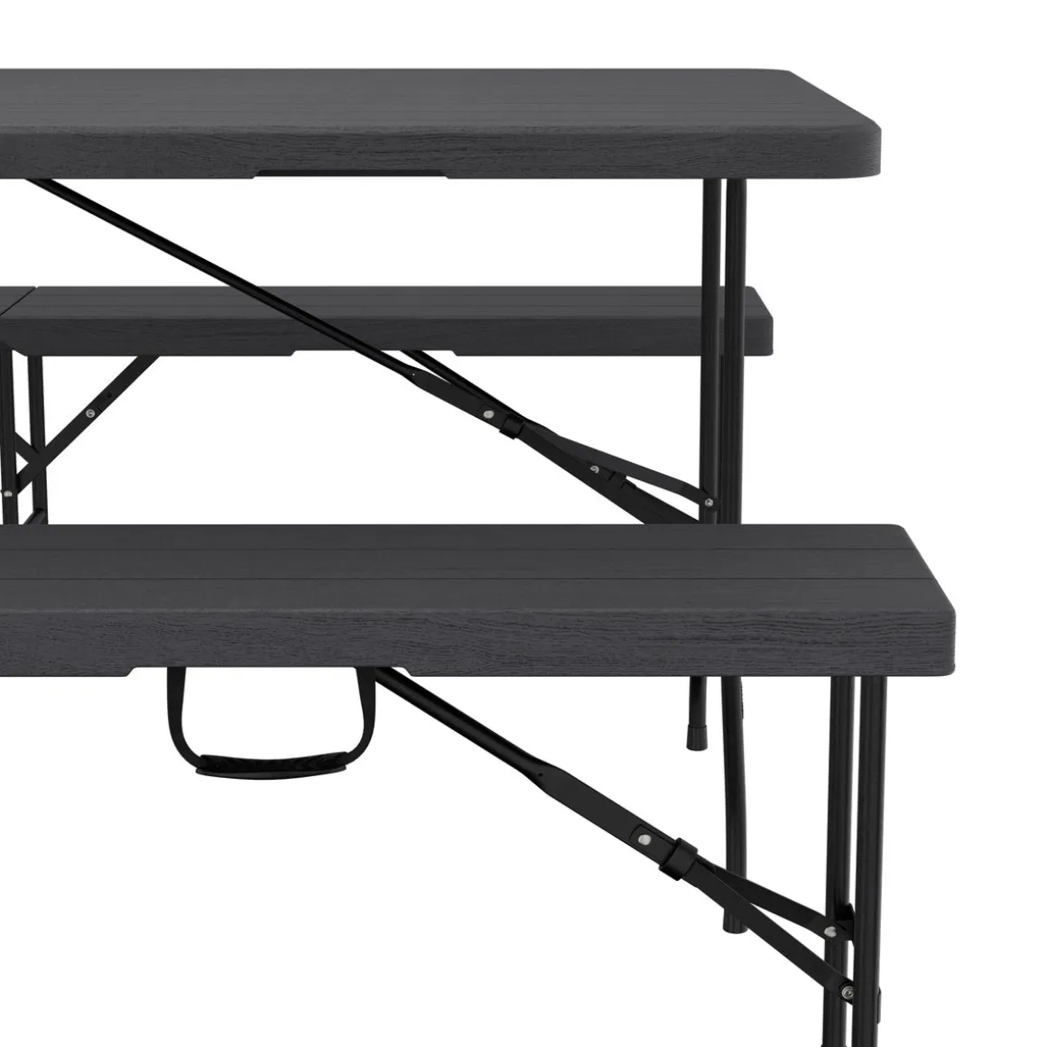 Campingtisch Garnitur klappbar 180 cm Holzoptik schwarz