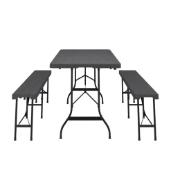 Campingtisch Garnitur klappbar 180 cm Holzoptik schwarz