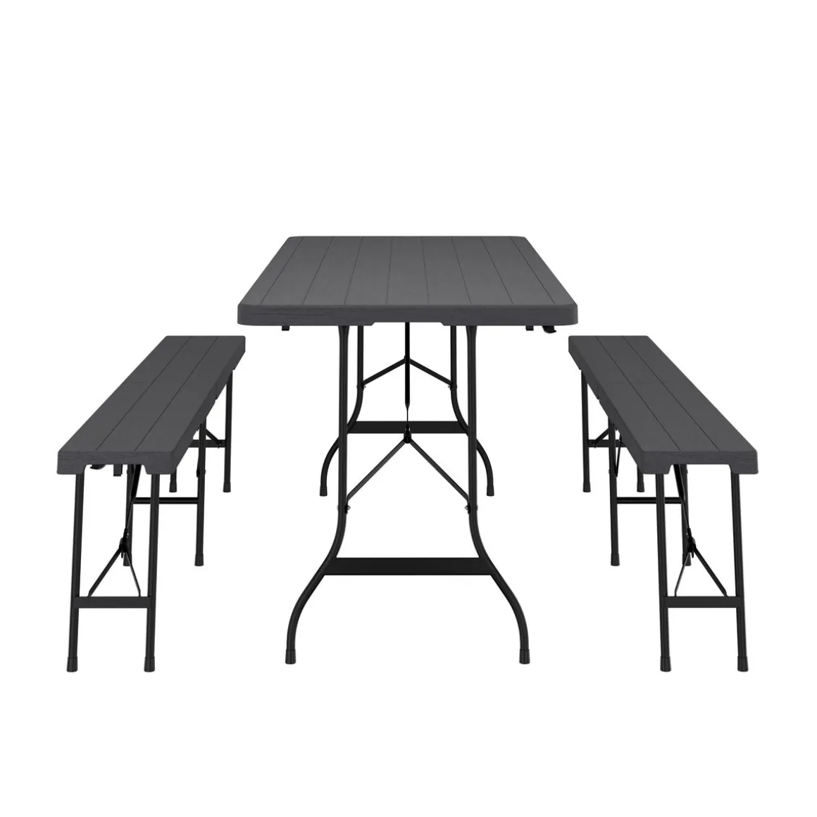 Campingtisch Garnitur klappbar 180 cm Holzoptik schwarz