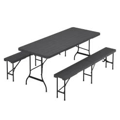 Campingtisch Garnitur klappbar 180 cm Holzoptik schwarz