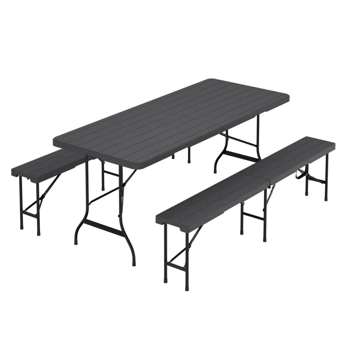 Campingtisch Garnitur klappbar 180 cm Holzoptik schwarz