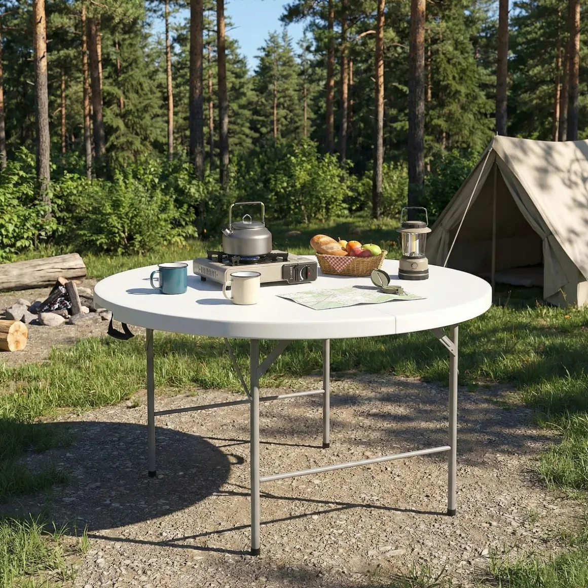 Campingtisch klappbar rund 122 x 74 cm weiss