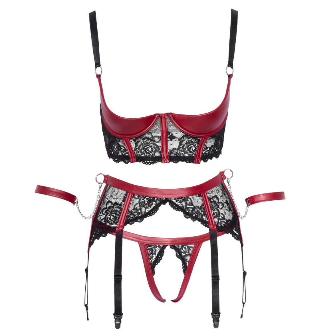 Cottelli Bondage BH Set mit Fesseln Grösse M schwarz/rot