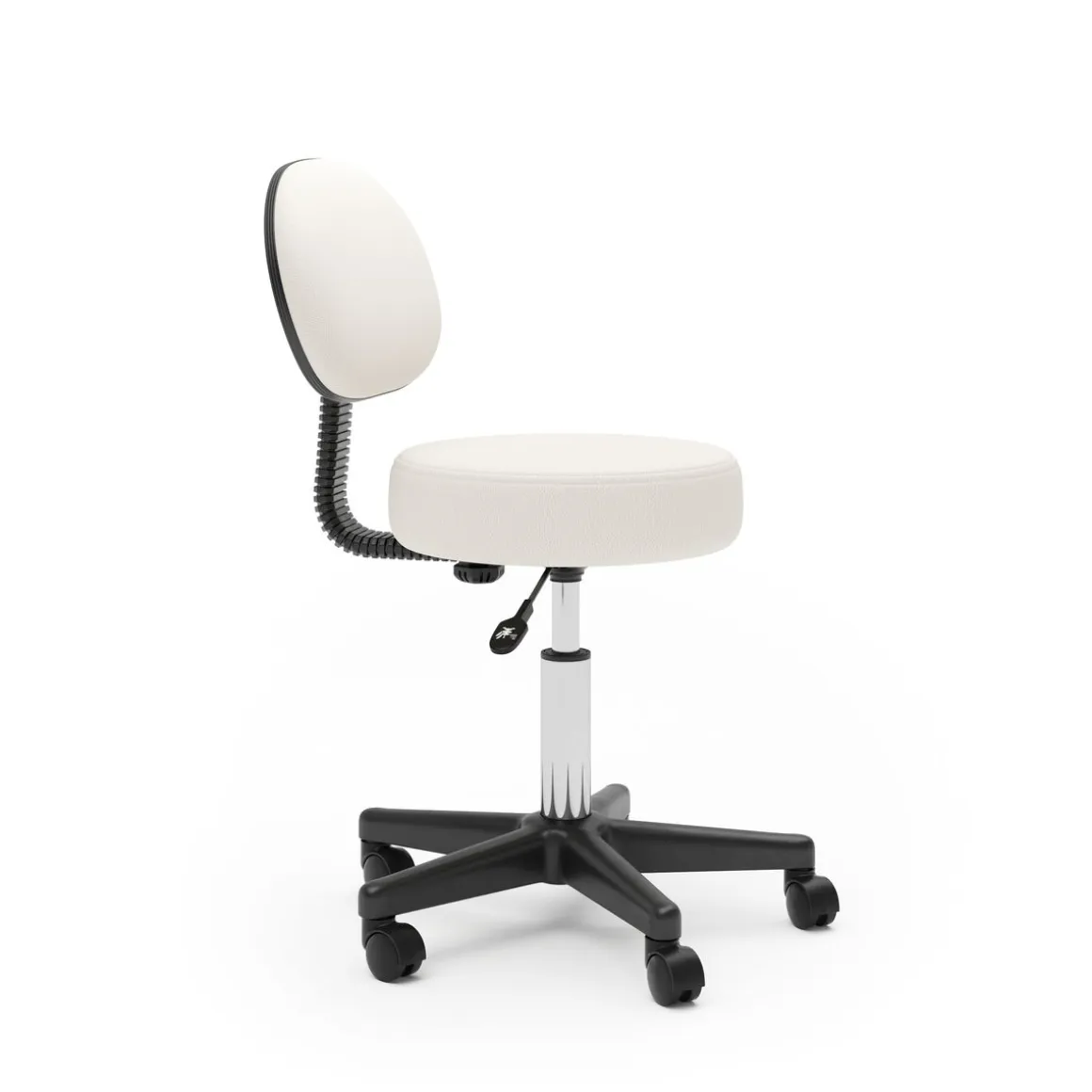 Drehstuhl Rollhocker mit Rückenlehne weiss