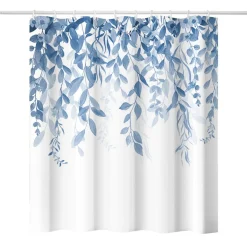 Duschvorhang 180 x 210 cm Blätter weiss/blau
