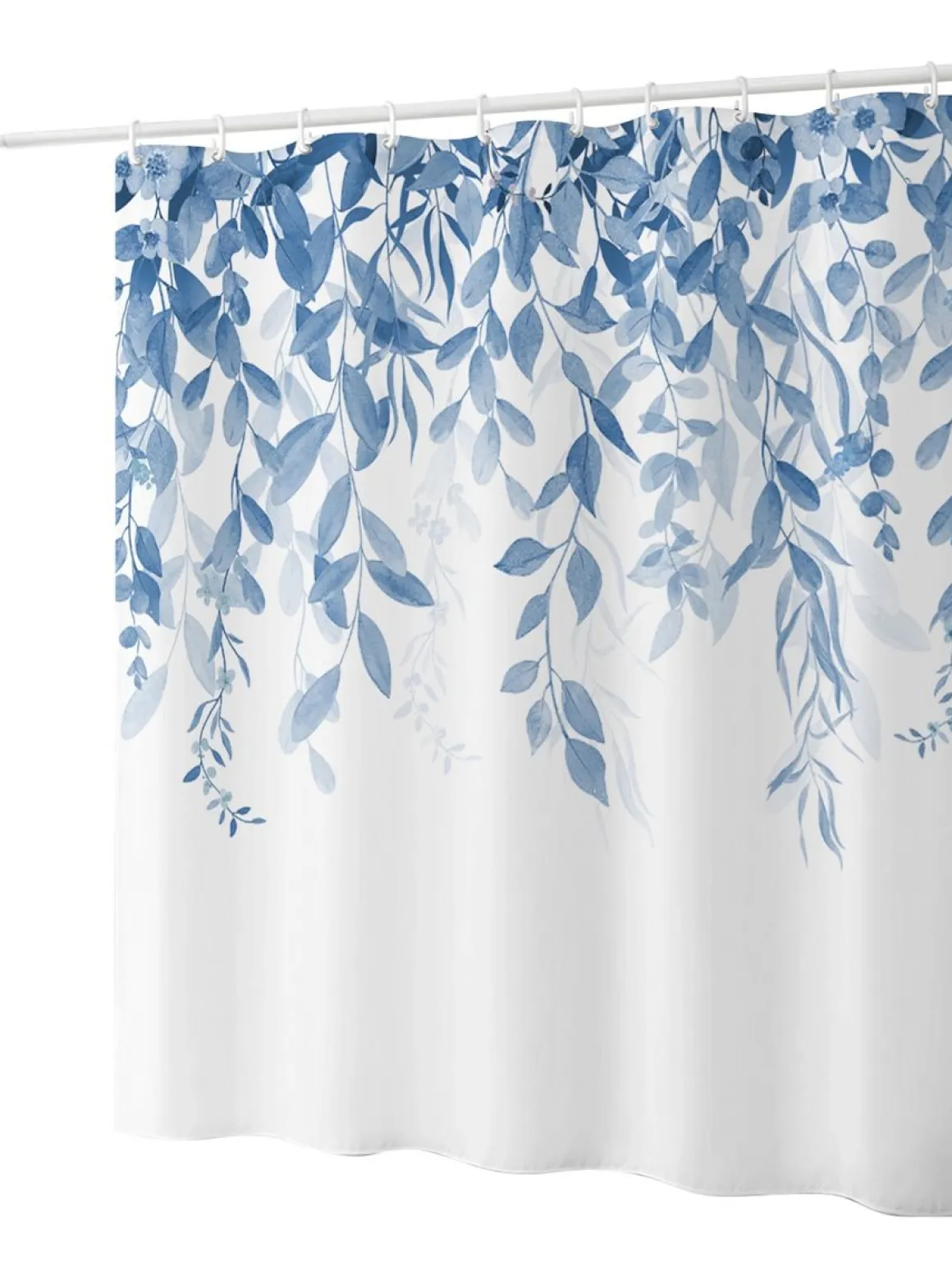 Duschvorhang 180 x 210 cm Blätter weiss/blau