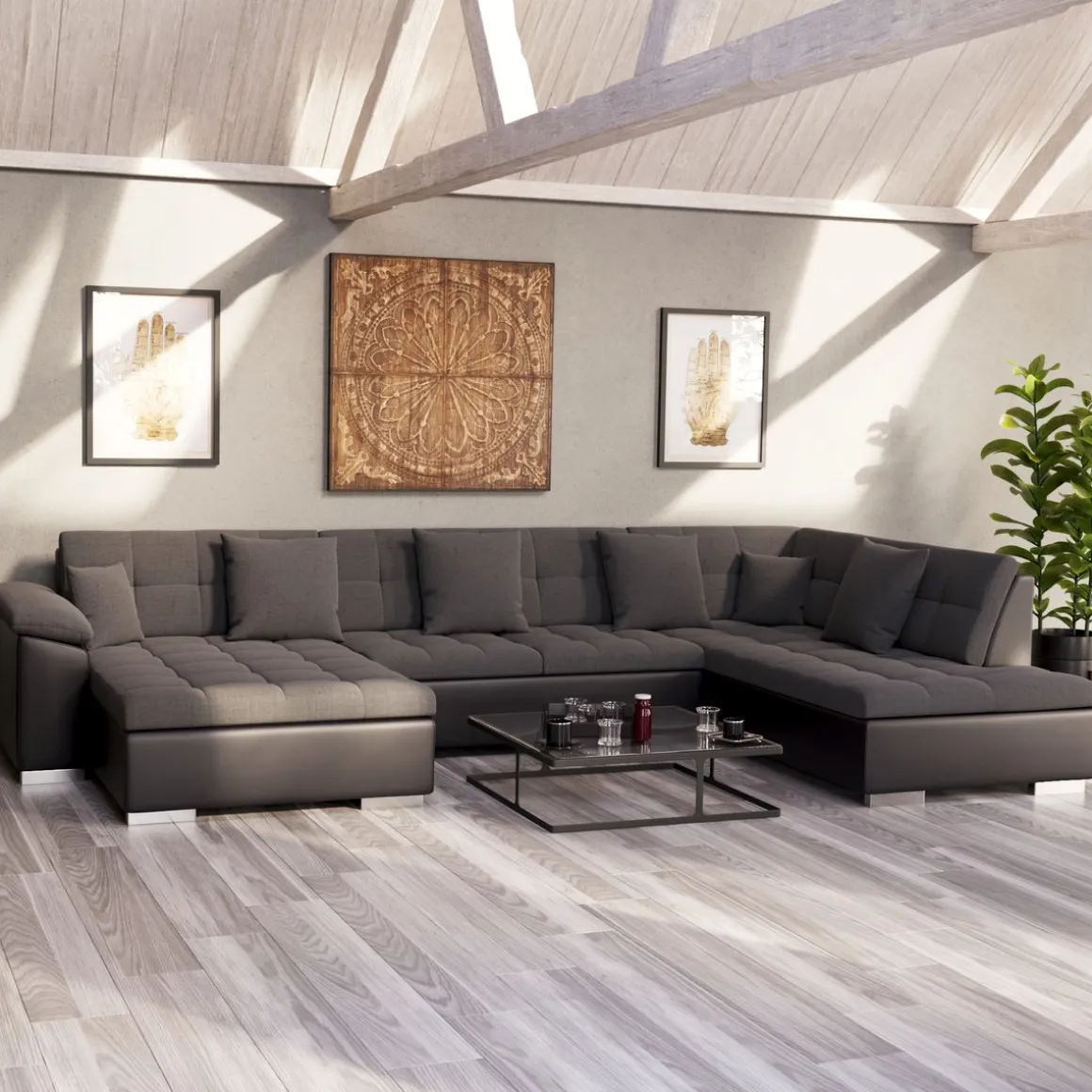 Ecksofa ARIA links anthrazit/schwarz