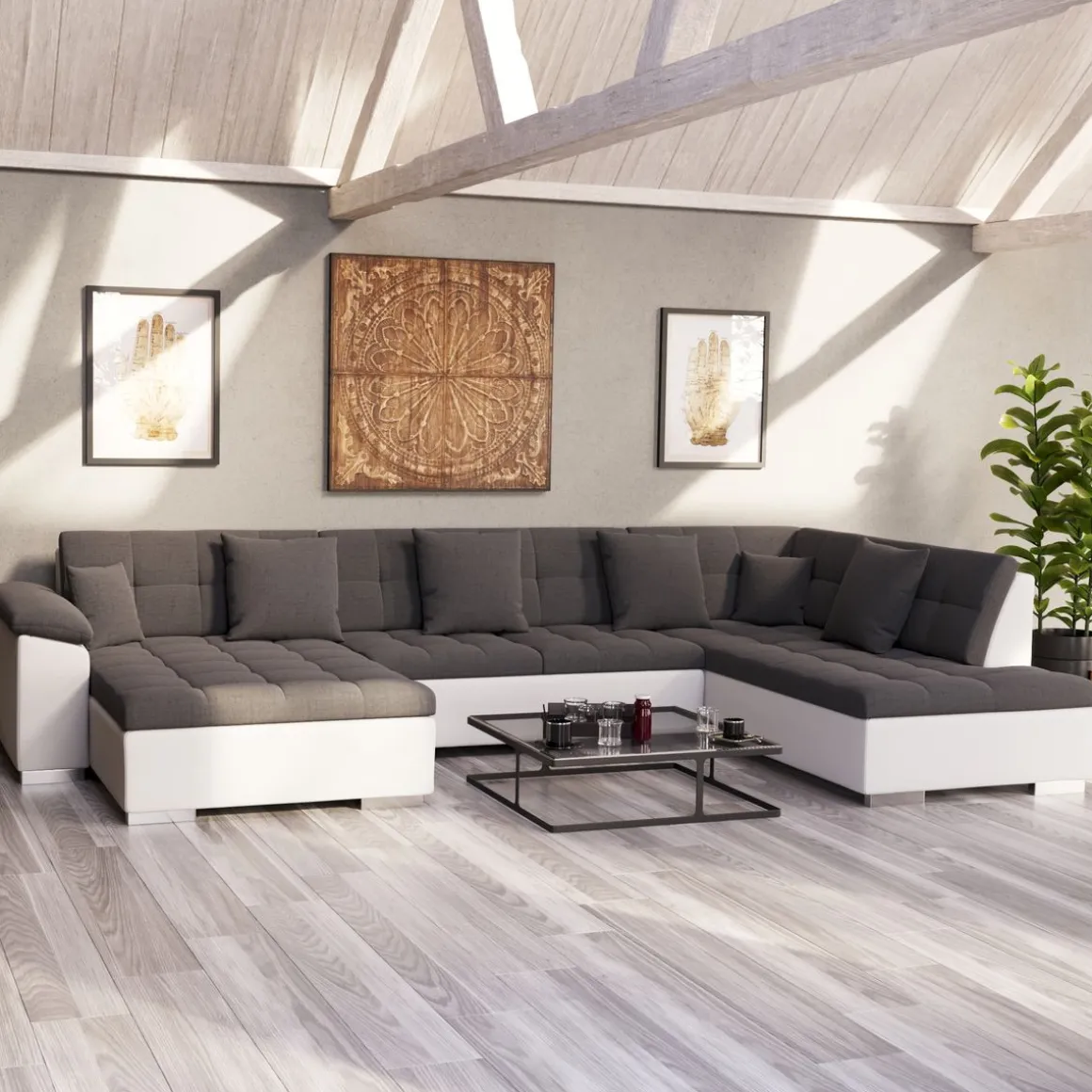 Ecksofa ARIA links anthrazit/weiss