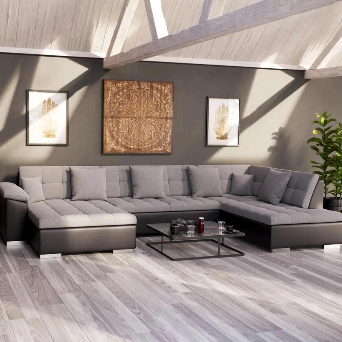 Ecksofa ARIA links grau/schwarz