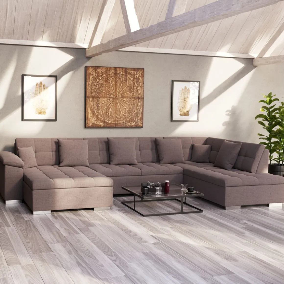 Ecksofa ARIA links taupe