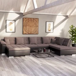 Ecksofa ARIA links taupe/schwarz