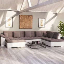 Ecksofa ARIA links taupe/weiss