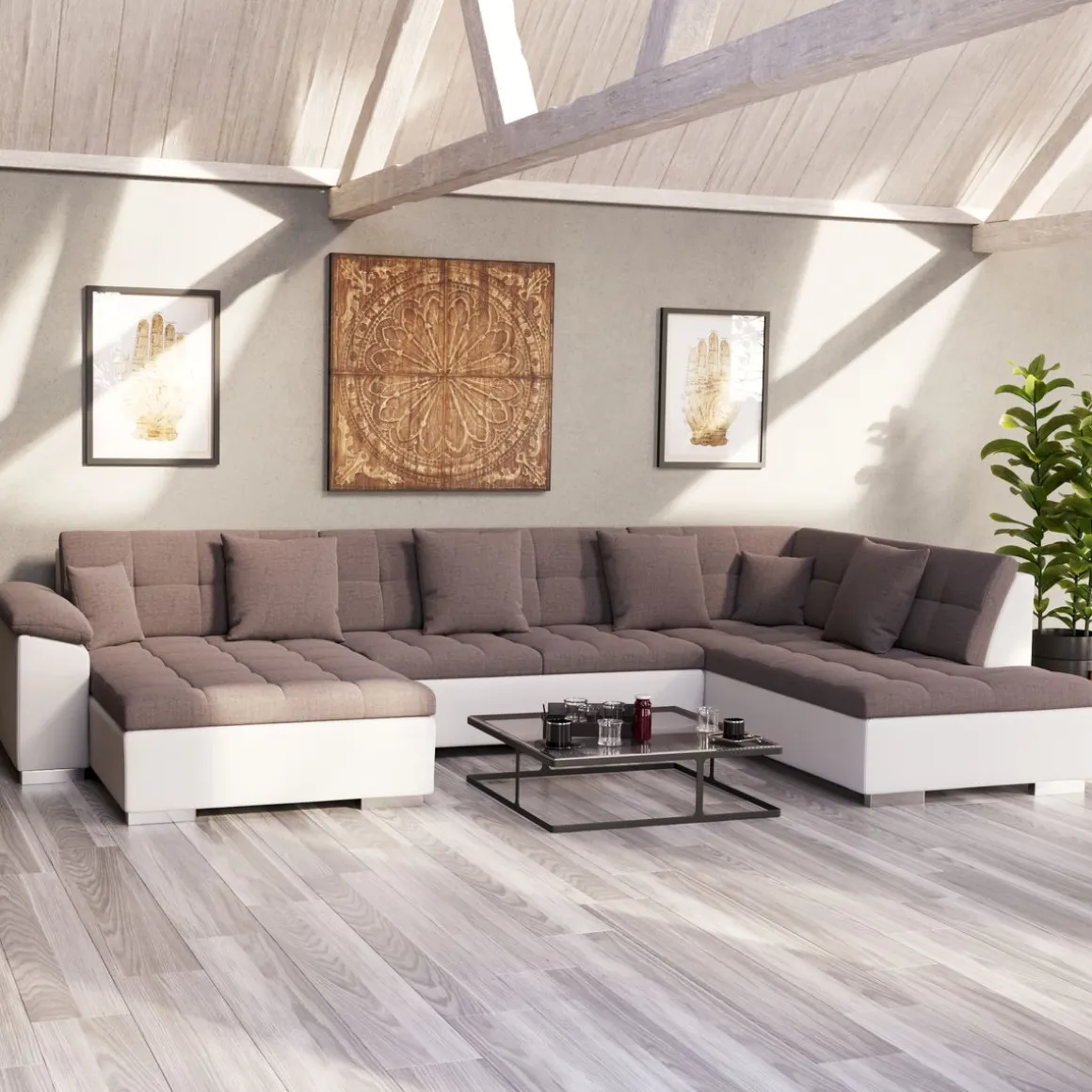 Ecksofa ARIA links taupe/weiss