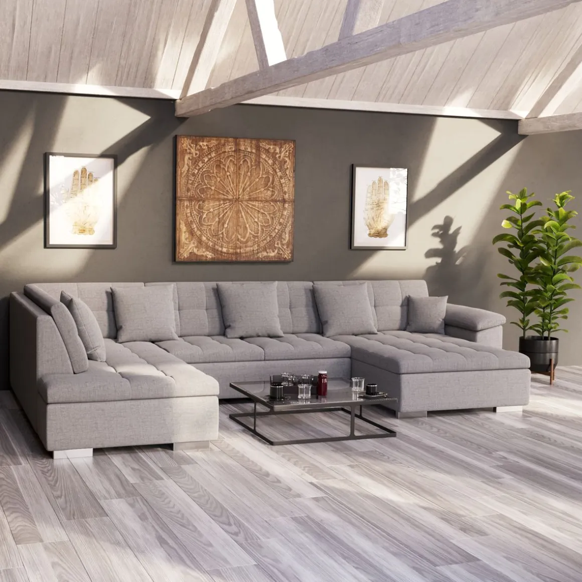 Ecksofa ARIA rechts grau
