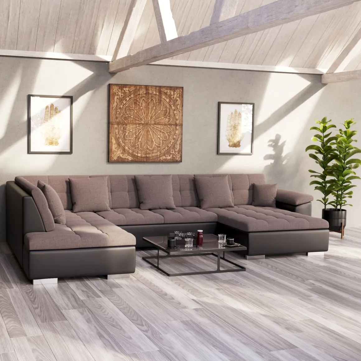 Ecksofa ARIA rechts taupe/schwarz
