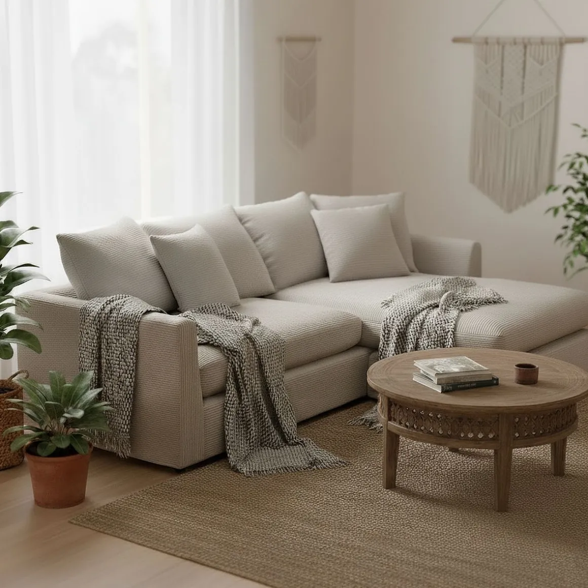 Ecksofa Cord ILONA creme