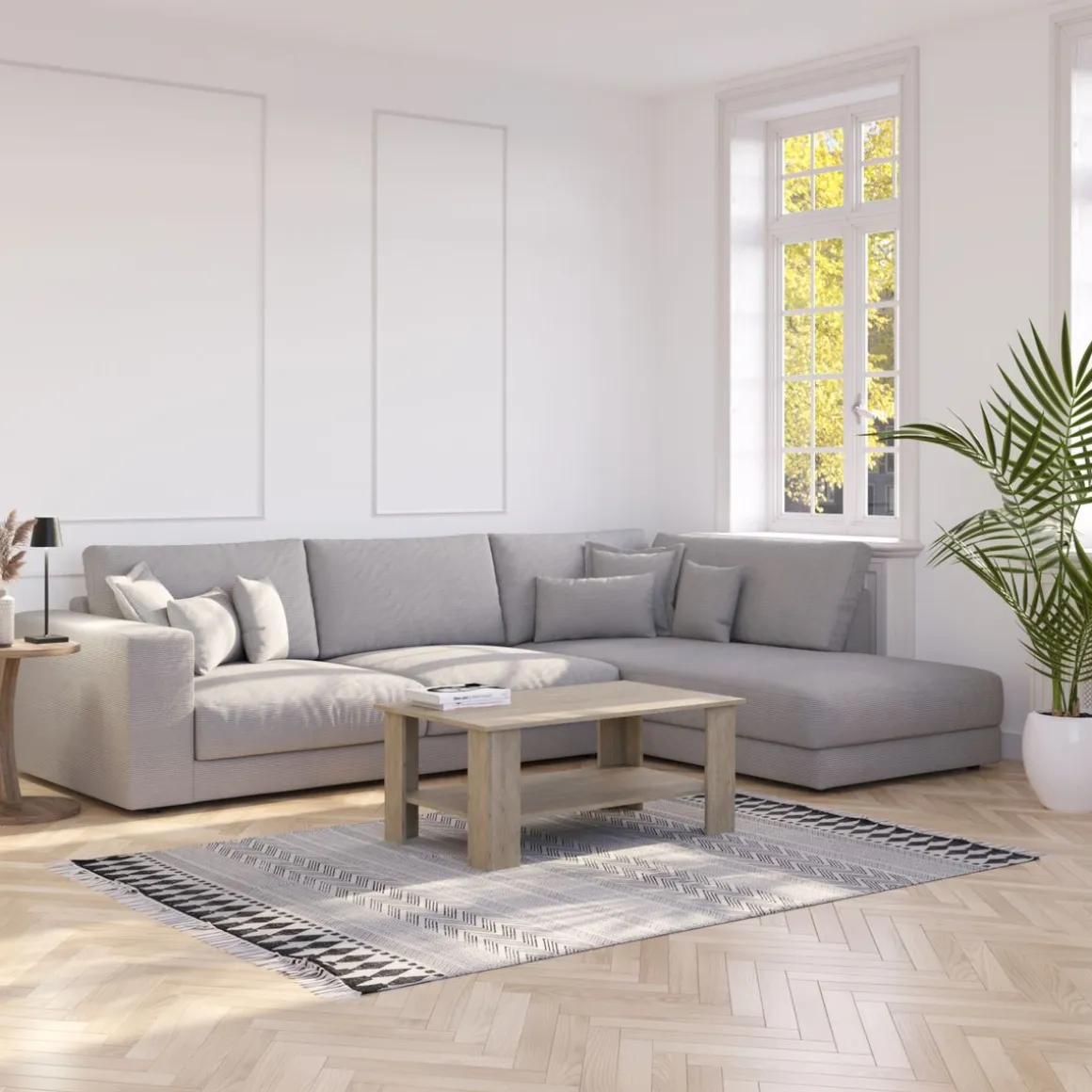 Ecksofa Cord TARJA rechts hellgrau