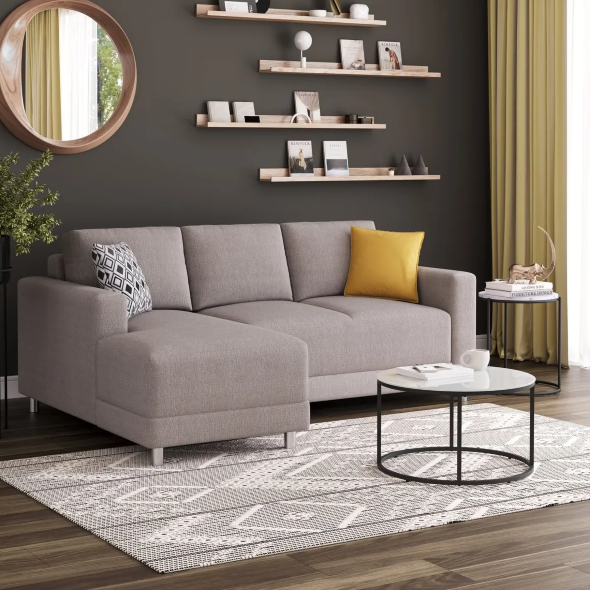 Ecksofa ERIN links grau/beige