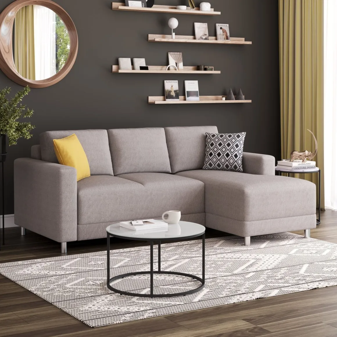 Ecksofa ERIN rechts grau/beige