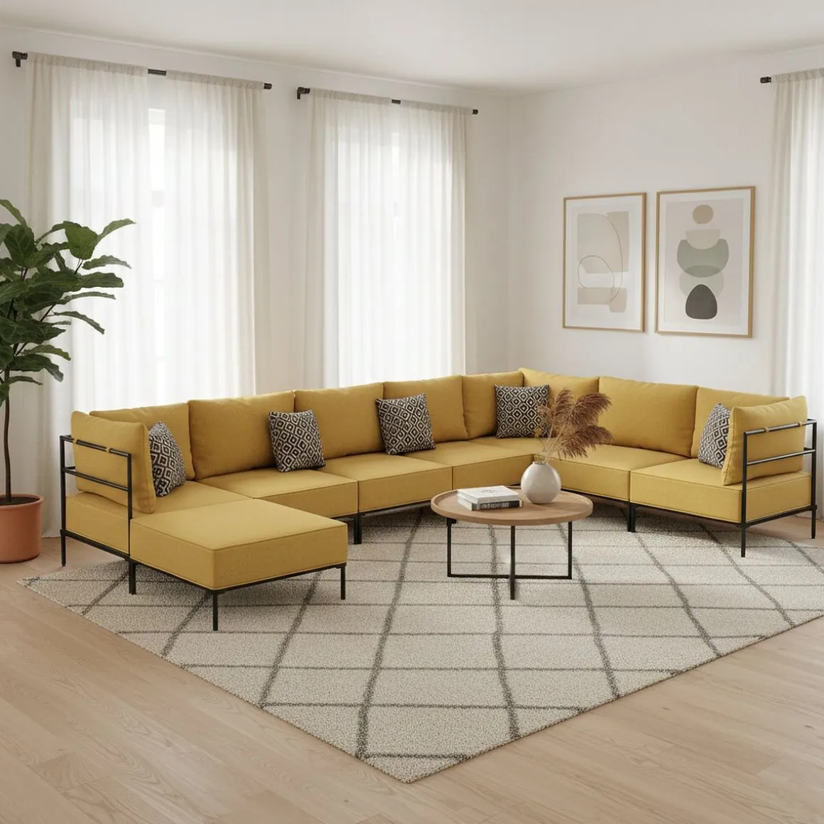 Ecksofa ETHAN Deluxe 6-Sitzer gelb