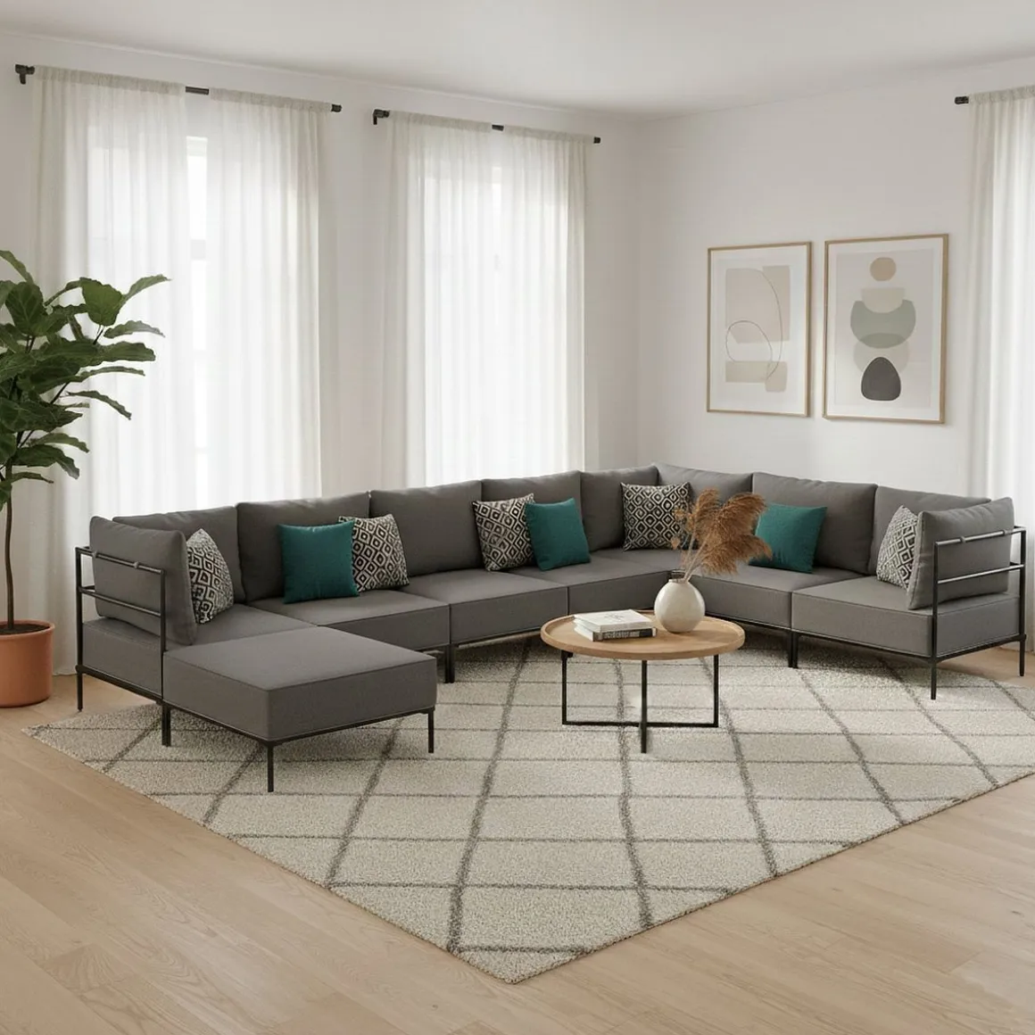 Ecksofa ETHAN Deluxe 6-Sitzer hellgrau